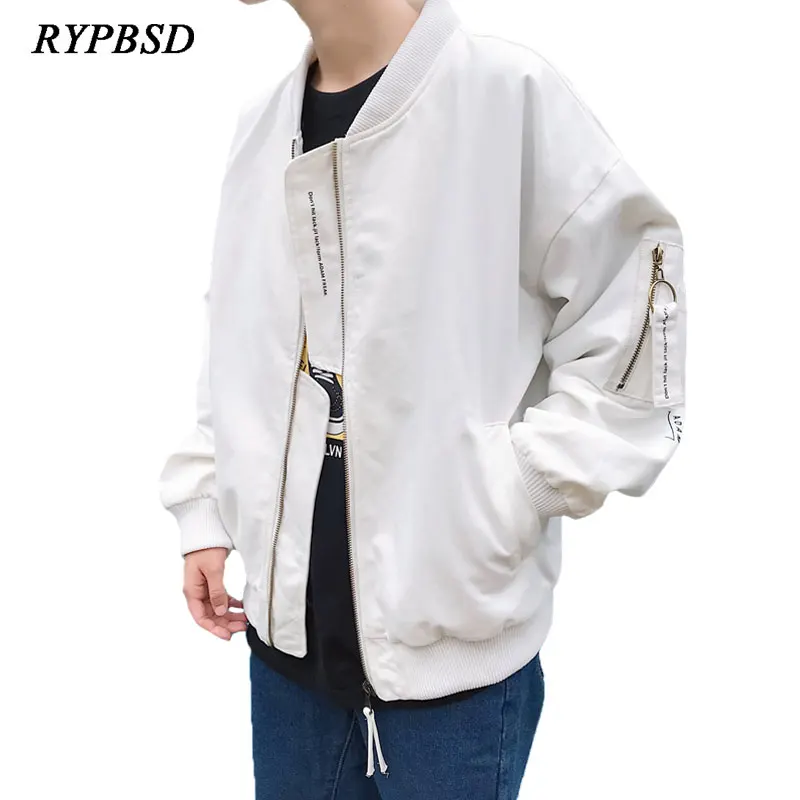 Buy Bomber Jacket Men Korean Loose Fashion Harajuku Solid Stand Collar Long