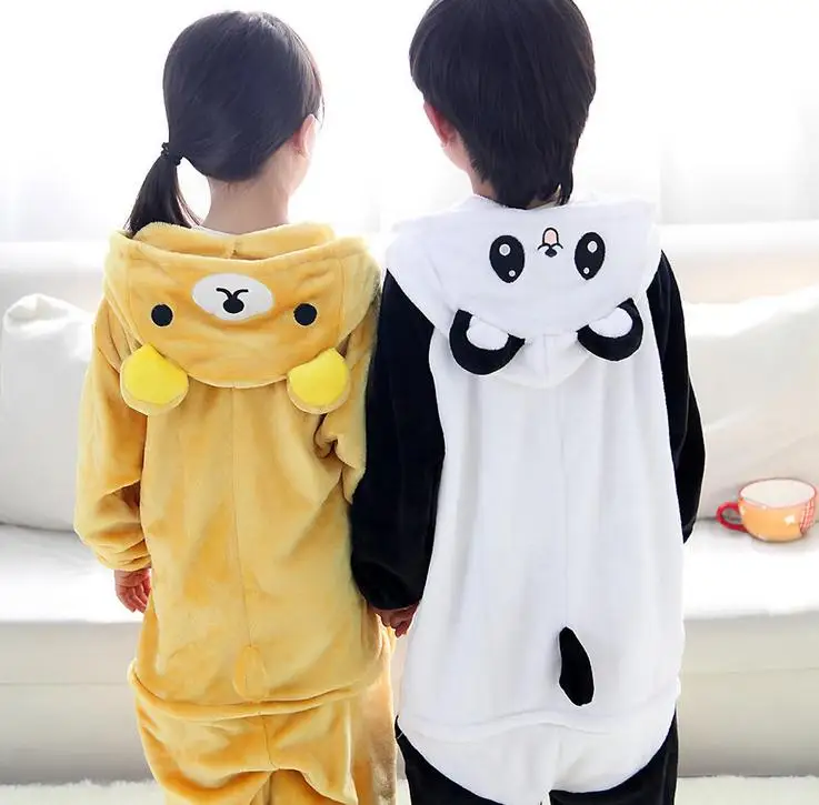 Милая Детская Пижама-комбинезон с рисунком плюшевый медвежонок/панда Пижама для сна для детей от 3 до 10 лет, пижама для мальчиков и девочек Ночная одежда