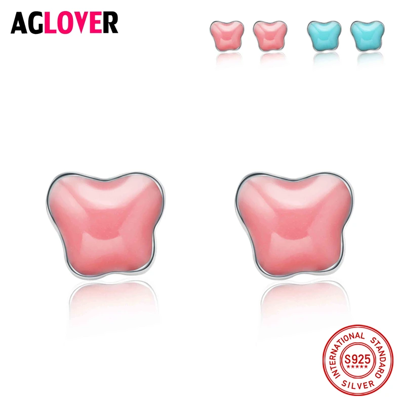 

AGLOVER Women's Fashion Lovely Cute Red/Blue Enamel Apple Stud Earrings Female 925 Sterling Silver Earrings for Children Girls