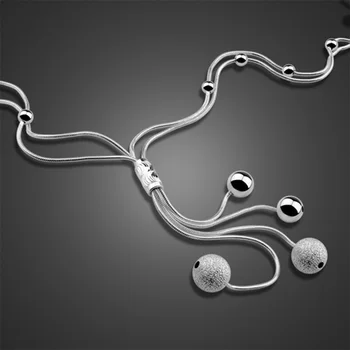 

925 sterling silver necklace female fashion ball pendant design double snake chain solid silver necklace girls fashion jewelry