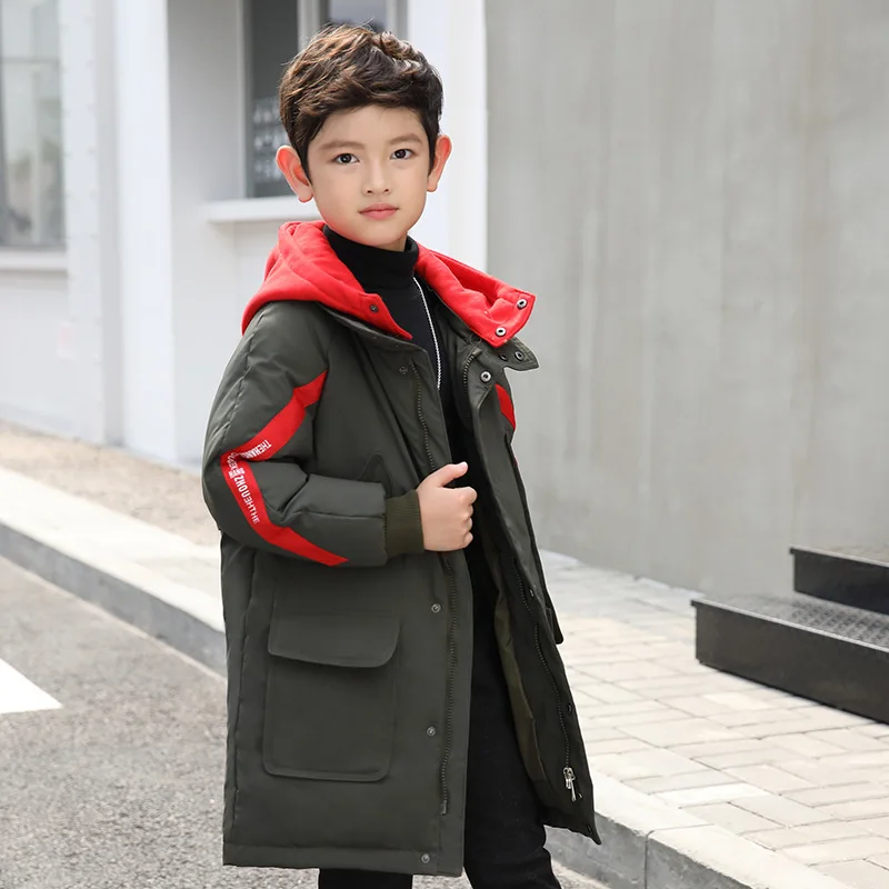 

Winter Coat for Boy Made of Goose Feather Color Block Hooded Jackets 6 8 10 12 14 years 2018 Warmly Parks for Boy