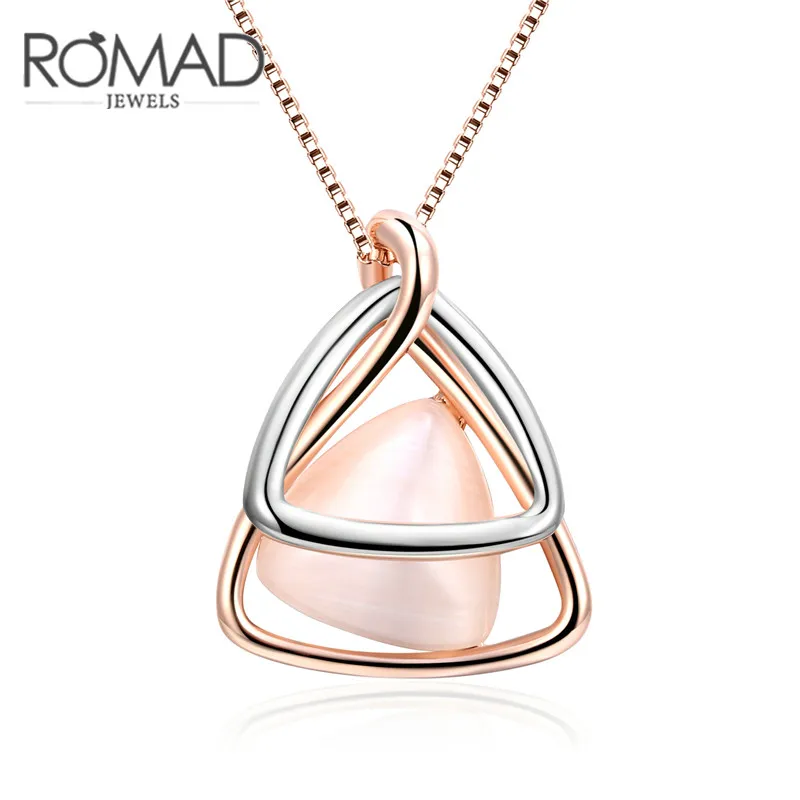 

Triangle Necklaces Dual Silver Rose Gold Color Cat's Eye Stone Simple Creative Necklaces & Pendants for Women All-match Jewelry