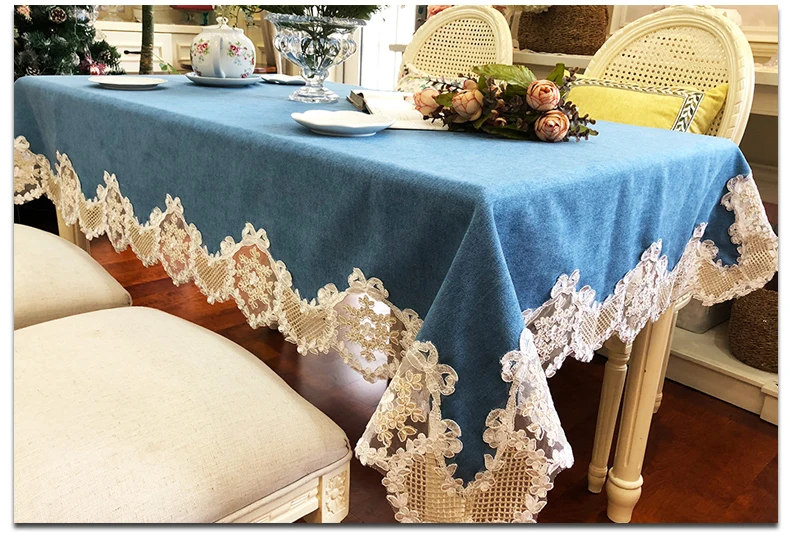 New European Style Linen Patchwork Lace Table Work Dresser Dinner Tea End Decor Dustproof Table Cover Quality Luxury Tablecloth