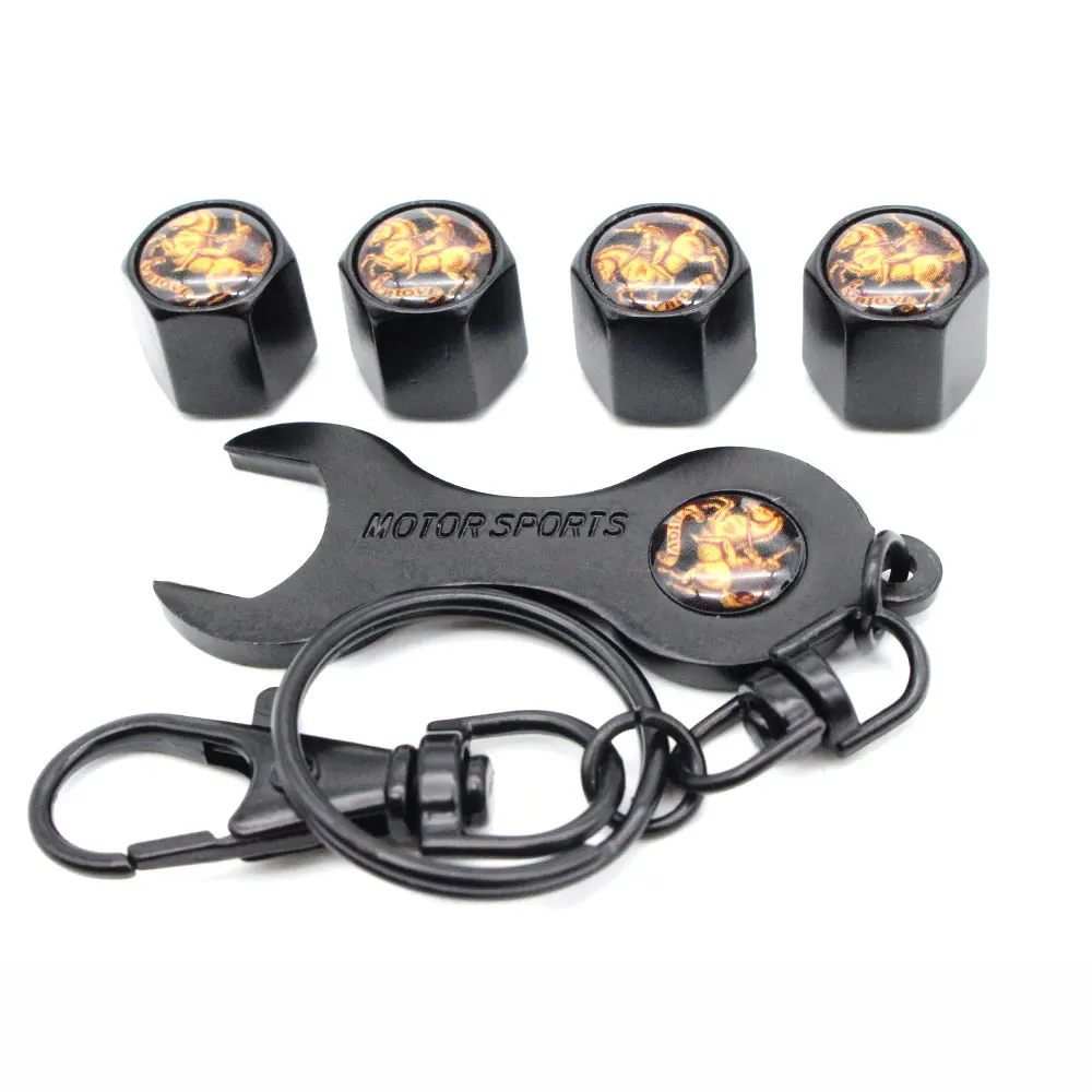 

5Pcs/Set Car Wheel Tire Air Valve Caps With Wrench Keychain Zinc Alloy Stem Dust Cover Accessories Decoration