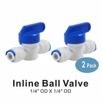 

Shut Off Quick Connector 1/4" Straight Inline Ball Valve Quick Fitting for Water Filters and RO Reverse Osmosis Systems -2 PACK