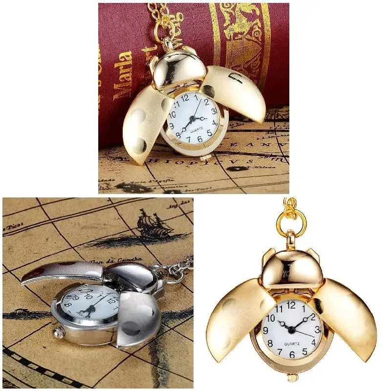 Мода жук форма кварцевые карманные часы цепочки и ожерелья кулон часы Цепочка-украшение подарки LL@ 17