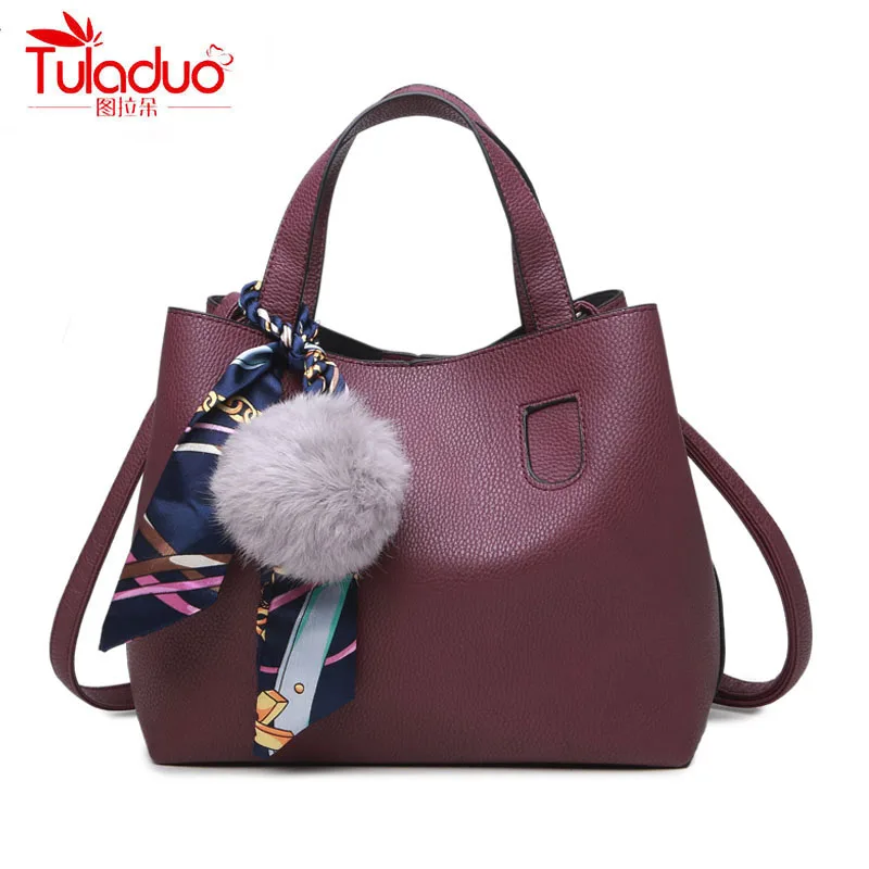

Fashion Fur Ball Women Handbags High Quality PU Leather Women Crossbody Bags Ribbons Large Capacity Women Messenger Bags 2018