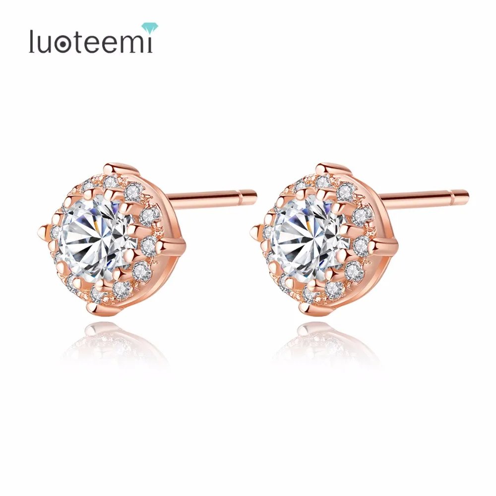 

LUOTEEMI Stud Earring 925 Silver High-quality Shiny Circle Elegant CZ Crystal Brincos For Women Girl Engagement Gift & Party