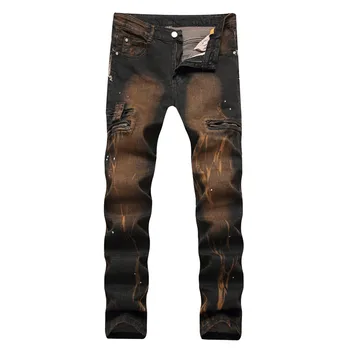 

2020 Newest Fashion Mens Jeans Ripped Destroyed Zipper Slim Straight Biker Skinny Men Denim Multi Color Trousers