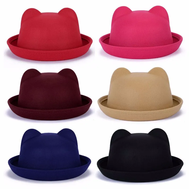 Модные женские шерстяные шляпы с рогом для родителей и ребенка, шляпы с кошечкой, пляжные кепки с кошачьими ушками
