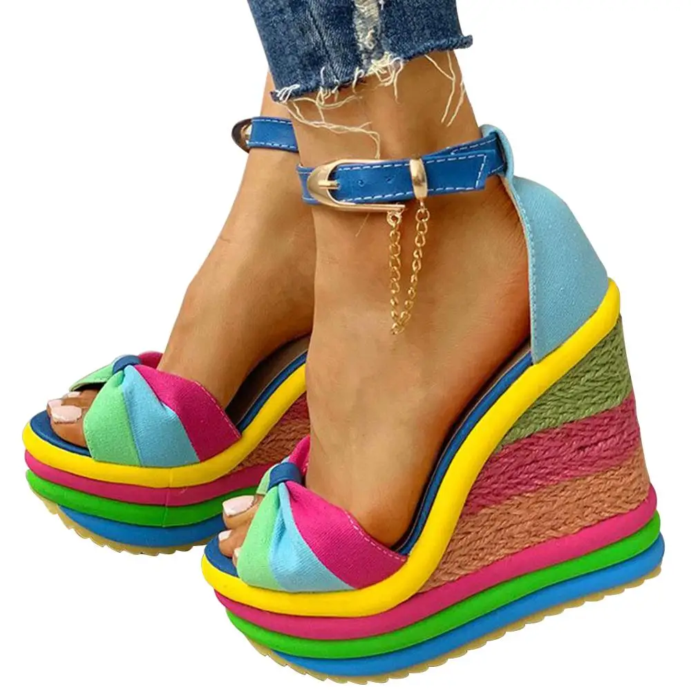 SaraIris Sandals for Women Gladiator Ankle Strap High Heel Platform Shoes Wedge Rainbow Sandals for Women