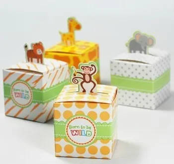 

500pcs/lot Cute Elephant/Giraffe/Tiger/Monkey Animal Zoo Candy Box Baby Shower Birthday Boy Favors Baptism Party Gifts