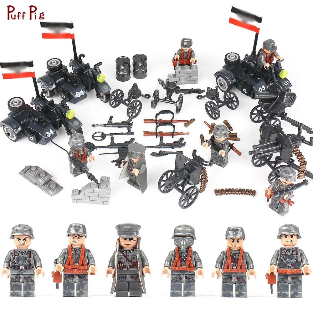 

6pcs Army WW2 German SWAT Teams Figure Set Building Blocks Compatible Legoed Military City Police Weapon Brick Toys For Children