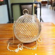 Полый металлический шар сумка на плечо Золотая клетка Женская круглая клатч Свадебная вечерняя сумка для мобильного телефона сумки на плечо