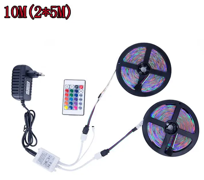 Светодиодная лента RGB 5 м 10 м(2*5 м) SMD 3528 2835 Светодиодный Светильник ИК-пульт дистанционного управления 12 В адаптер питания гибкий светильник светодиодный ленточный домашний декор - Испускаемый цвет: 10M