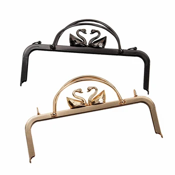 

Size 28 cm 1 pcs Gunmetal And Light Gold Metal Purse Frame With Swan Clasp Fashion DIY Handmade Purse Frame Bag Handle Purse