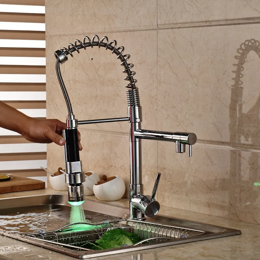 

Wholesale And Retail Sinlge Handle Hole Vessel Sink Mixer Tap Kitchen Faucet Deck Mounted Swivel Spout LED Color Changing