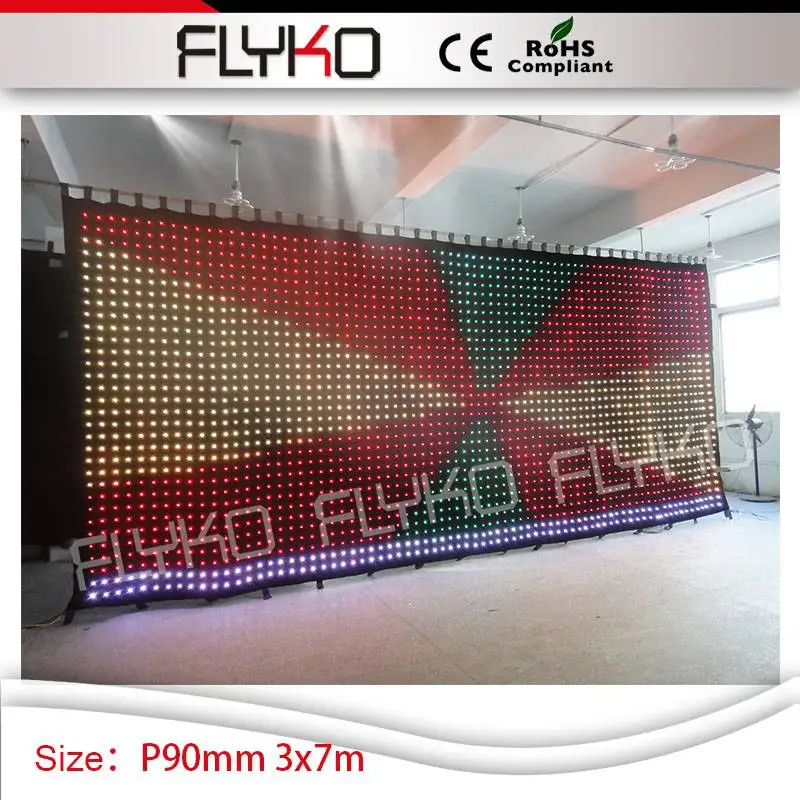 

High Quality LED Vison Curtain With PC Controller full color LED Video Curtain DJ Wedding Backdrop 3m*7m P90mm