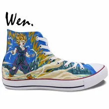 Wen аниме ручная роспись обувь дизайн индивидуализированный Жемчуг дракона Сон Гоку Супер Saiyan Мужские Женские высокие аниме парусиновые кроссовки