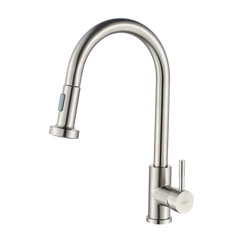 LEDEME Kitchen Faucet 360 Degree Rotation Pull Out Tap Sink Mixer Taps Brushed Stainless Steel Kitchen Faucets L76005-1 round kitchen sink Kitchen Fixtures