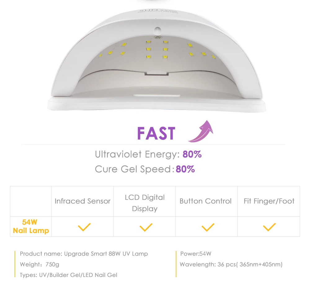 54 Вт SUN X 5 Plus светодиодный светильник Сушилка для ногтей светодиодный 36 светодиодный s УФ-льдинка светильник Сушилка для сушки гель лак для ногтей автоматический датчик таймер маникюрные инструменты