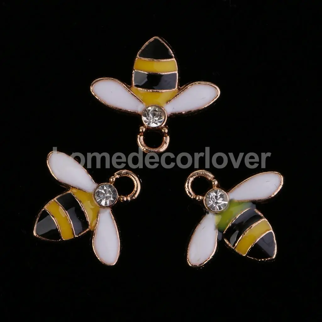 10Pcs Cute Bee Alloy Rhinestone Embellishment Diamante Flatback Buttons DIY Scrapbooking Cellphone Case Hair Accessories Charms