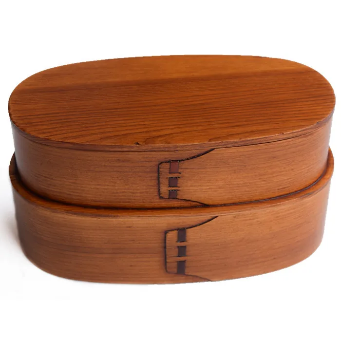 Traditional Korean Natural Wooden Box Square Double Layer Wood Bento