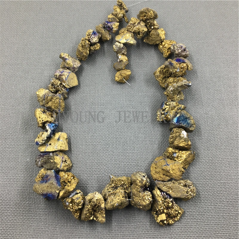 MY1073 Freeform MIX Size Druzy Crystal Yellow Titanium plated Beads,Nugget Quartz Hole Beads  (2)