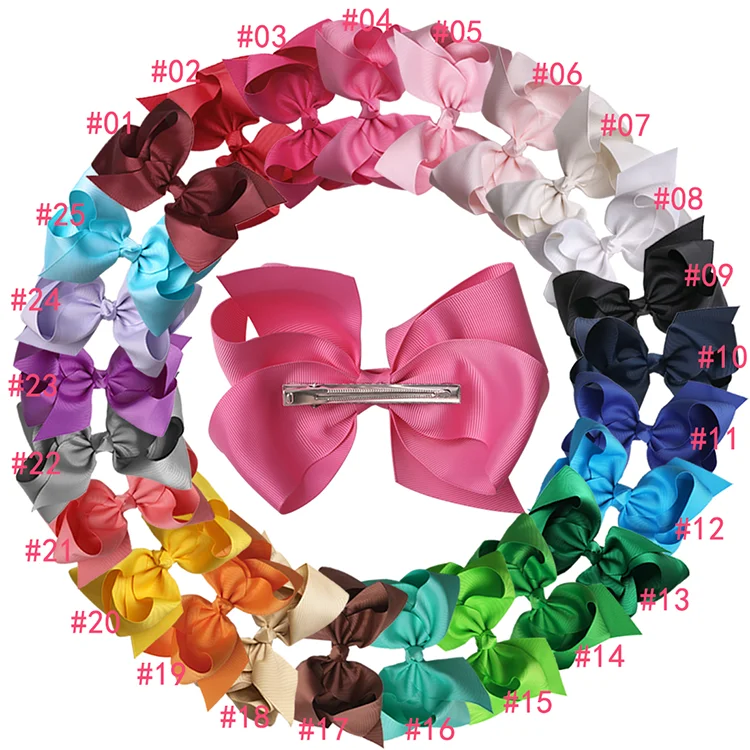 25 шт./лот 6 дюймов большой Hairbows с зажимом для детей девочек лента для волос луки Женские аксессуары для волос 25 Цвета