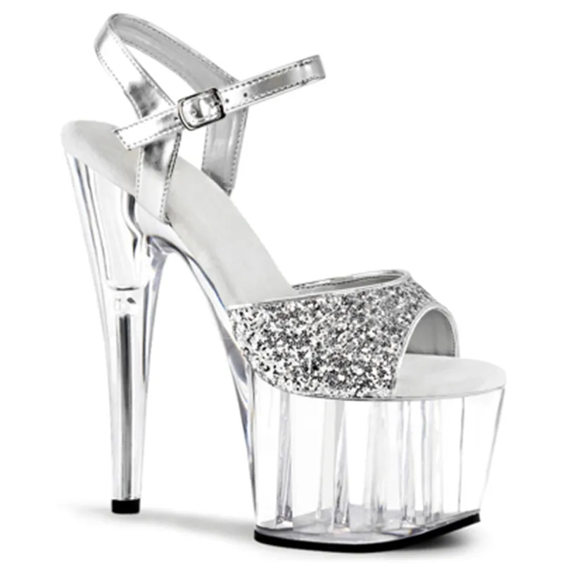Crystal platform 15cm high-heeled sandals, sequined material on stage display women's 6-inch high-heeled steel pole shoes