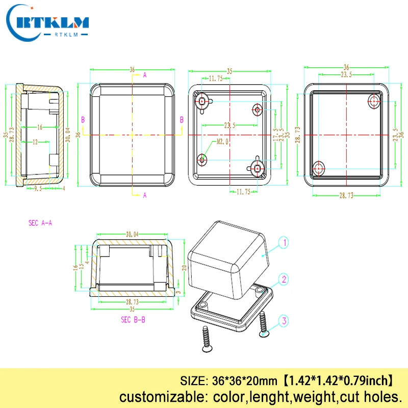 Small plastic box abs plastic enclosure housing speaker box electronic project diy junction box equipment enclosure 36*36*20mm