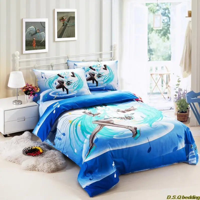 3PCs ocean music note kids character bedding sets, twin/full size linen
