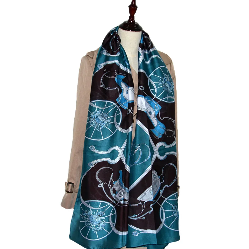 Дизайнерские бренды люксовые женские шифоновые хиджаб шеи сатиновый шарф зимние шелковые шарфы женские повязки на голову длинные обертывания Леди Пашмины - Цвет: HZY009green