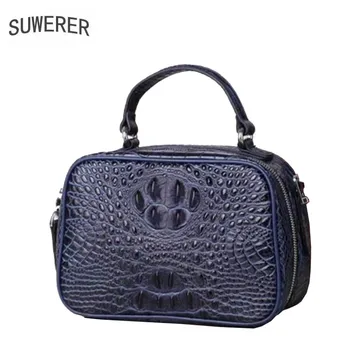 

SUWERER 2020 New Women Genuine Leather bags Fashion luxury Crocodile pattern handbags designer women leather shoulder bag