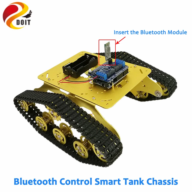 

Bluetooth Control Shock Absorber Robot Tank Chassis with HC-06 Module+Arduino Development Board+Motor Driver Board DIY RC Toy