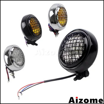 

Motorcycle 4.5" Headlight Bolt On Mesh Grill Headlamp For Harley Honda Yamaha Suzuki Cafe Racer Custom Aluminum Front Lighthouse