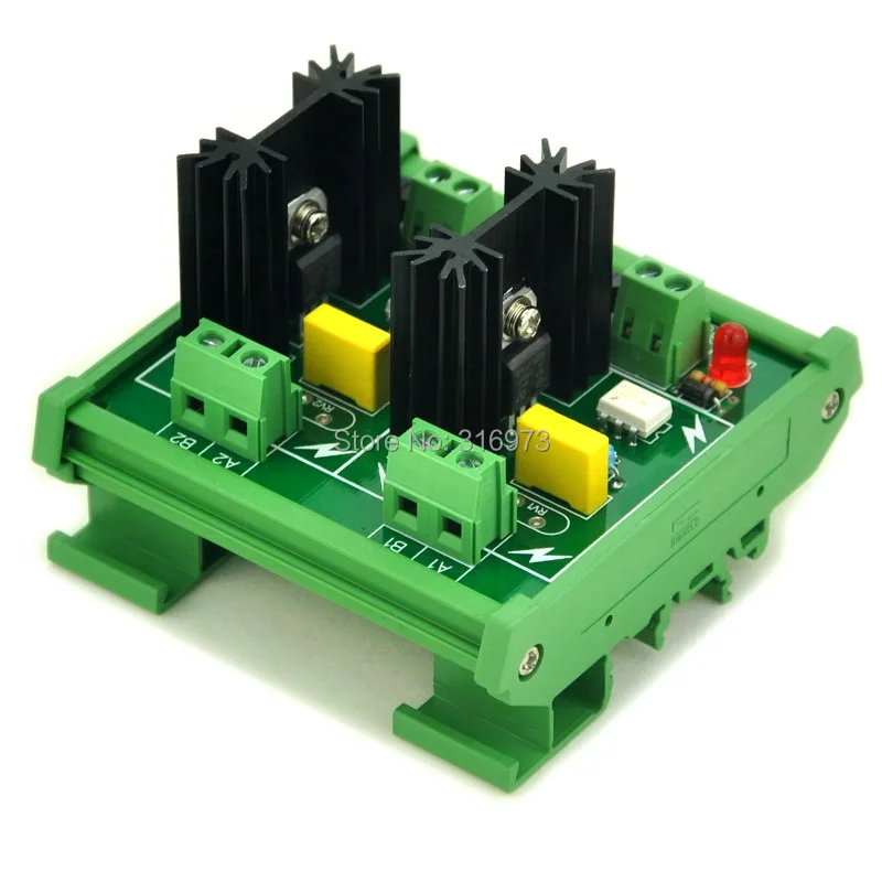 

DIN Rail Mount 2 Channel 6 Amp SSR Module Board, in 4~32VDC, out 100~240VAC.