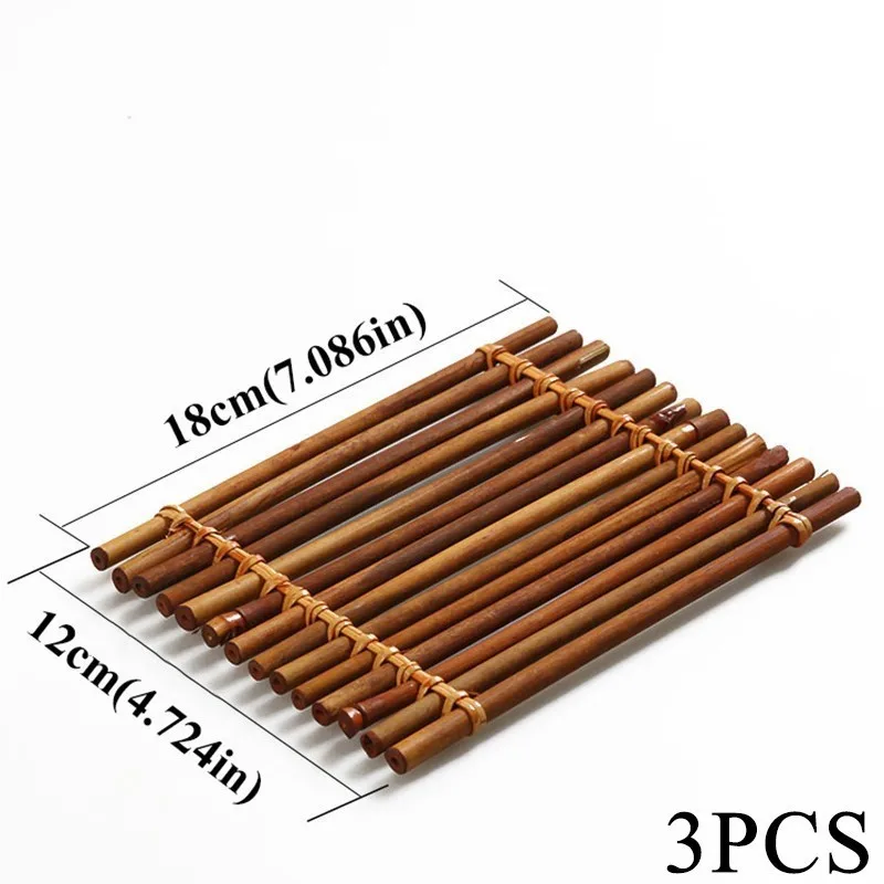 Ручной работы Плетение бамбуковый кунг-фу чайный поднос аксессуары набор чайный горшок креативная подставка под чашки коврик подставка для напитков Настольный сервис - Цвет: 3PCS18X12cmTD149
