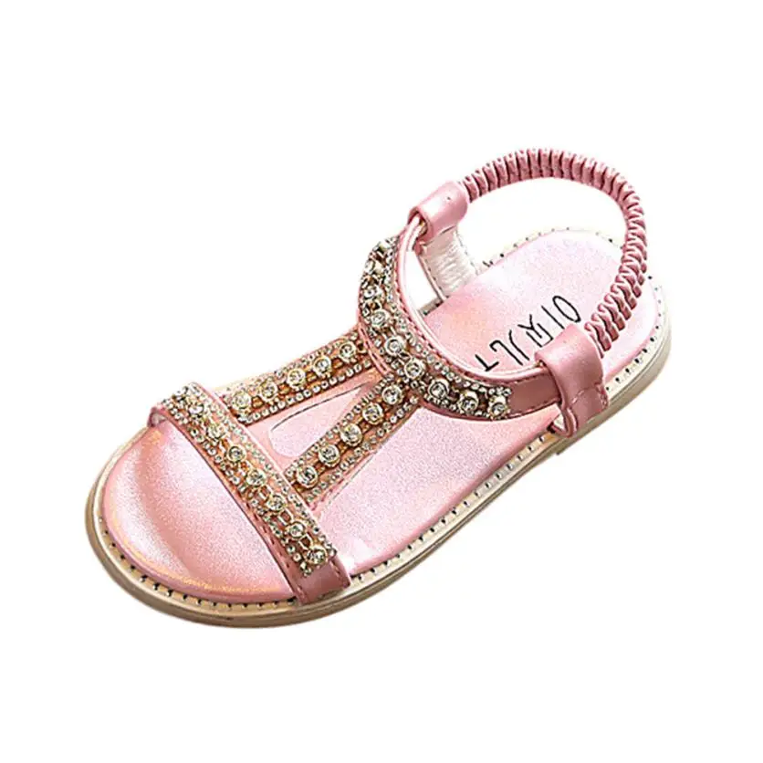 Shaunyging #4033 летние детские сандалии для маленьких девочек с кристаллами; пляжные сандалии; PrincessRomanShoes