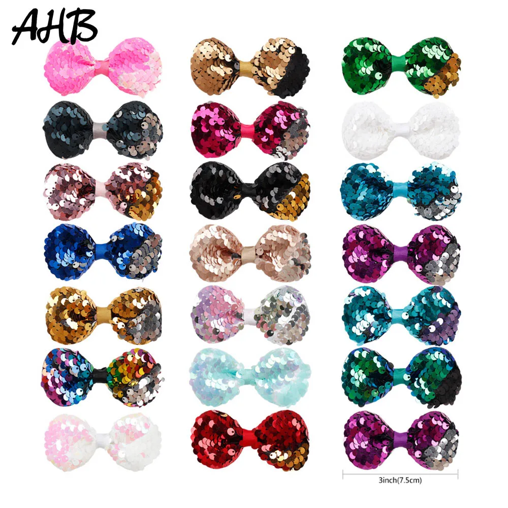 

AHB 3" Small Reversible Sequin Hair Bows for Baby Girls Hair Clips Bowknot Hairpin Handmade Birthday Party Newborn Headwear