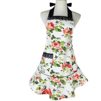

Rose Polyester Cotton Canvas Lace Apron kitchen Cleaning anti-fouling Waiter Tea Shop Work Female Apron Durable Women MarT5