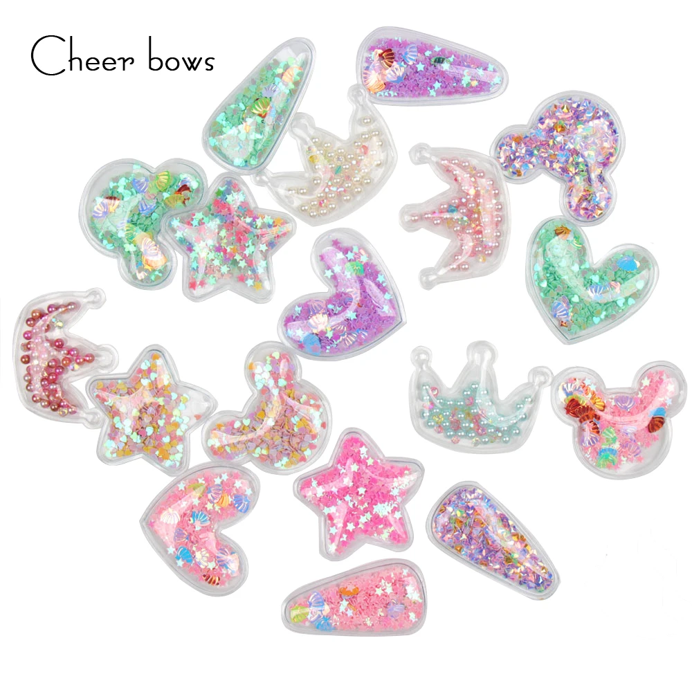 

Cheerbow 5pcs Transparent Applique With Colorful Sequin Pearl Heart Star Handmade Craft Decoration For DIY Hair Clip Accessories