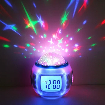 

Luminous Snooze Digital Alarm Clock Music Starry Star Sky Projector Night Light Calendar Thermometer For Baby Gifts Home Decor