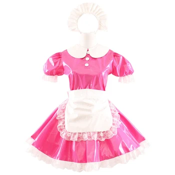 

New Arrival Sissy Maid Pink PVC Dress Cosplay Costume For Halloween
