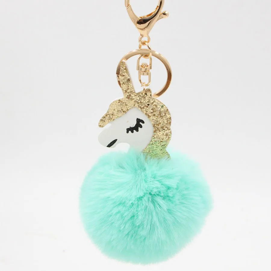 

Hot Fluffy Unicorn Keychain Pendant Cute Pompom Artificial Rabbit Fur Key Chain Bag Car Key Ring Hang Bag Jewelry