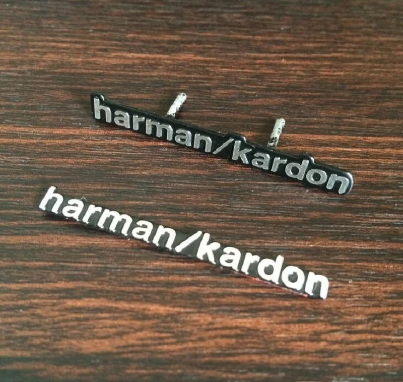 

100 pcs/lot 3D Metal aluminum alloy Harman Kardon with two PINS Hi-Fi audio Speaker car stickers Emblem badge car styling stereo