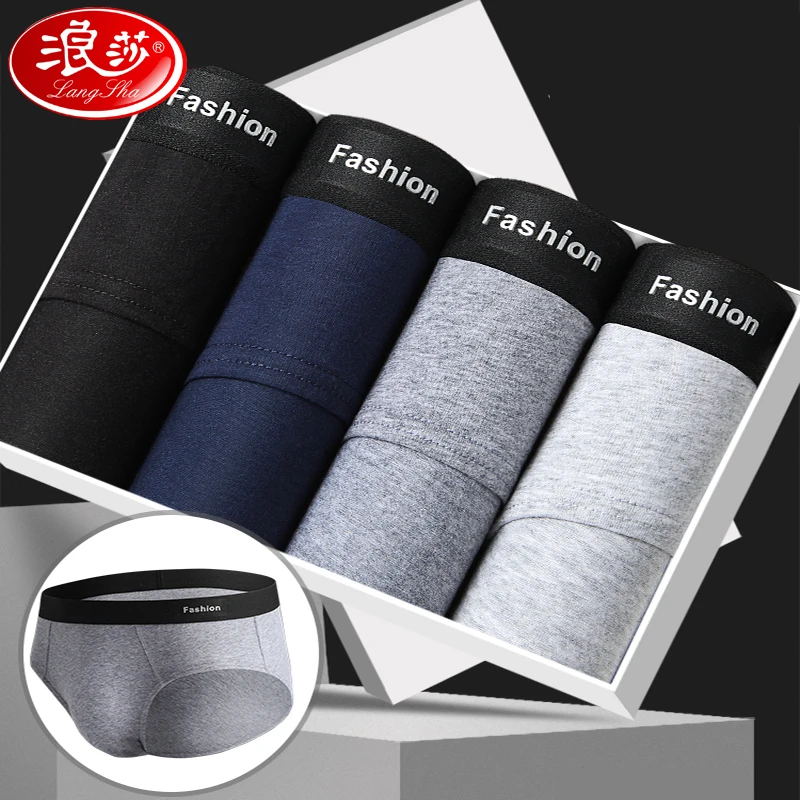 

LANGSHA Men Briefs 4Pcs/lot Cotton Men Underwear U Stytle Solid Fashion Male Underpants Boys Panties Shorts Plus Size L-3XL