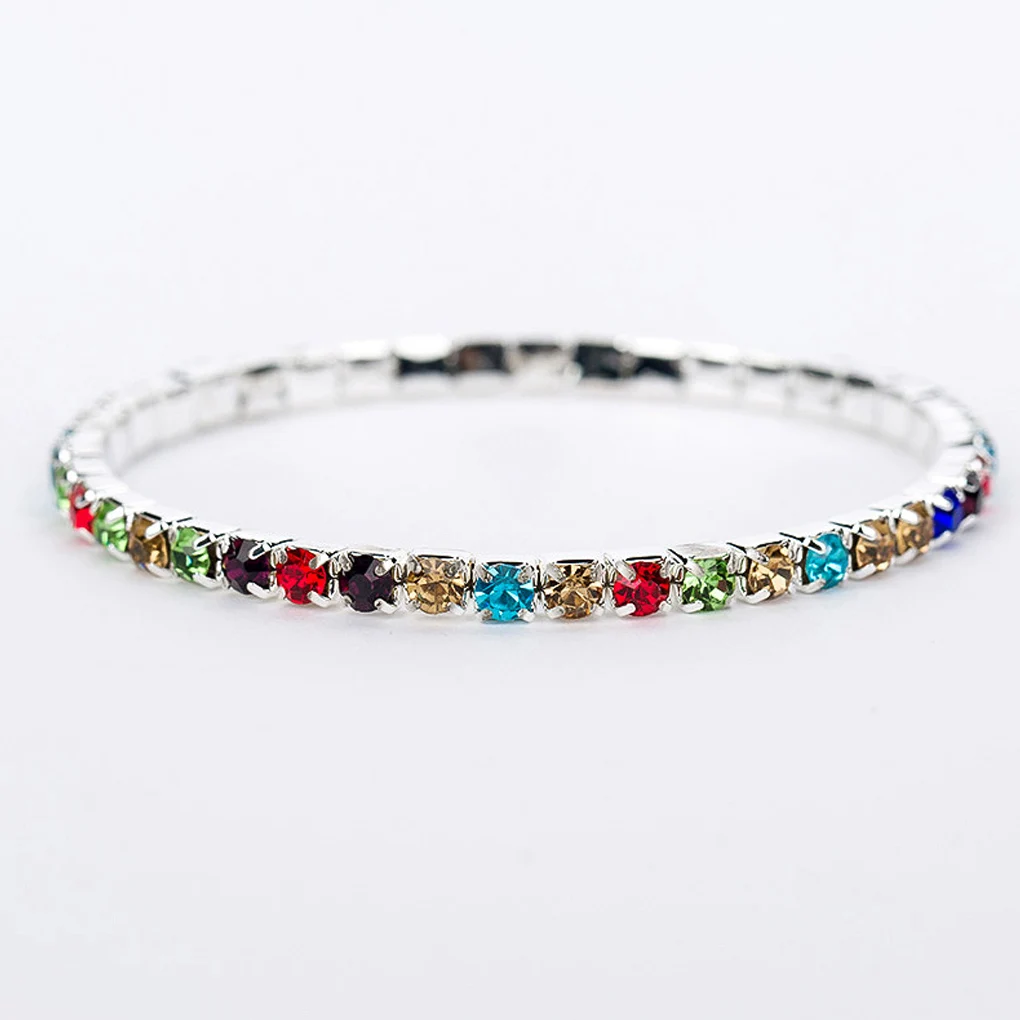 

High quality Colorful Shine Glitter Alloy Rhinestone Extensible Wrist Bracelet High Elastic Bangle for Women Girls