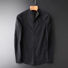 Minglu Весна Новая Мужская модная одежда рубашка Hgiht качество стоячий воротник однобортный сплошной цвет черный мужские рубашки M-4XL