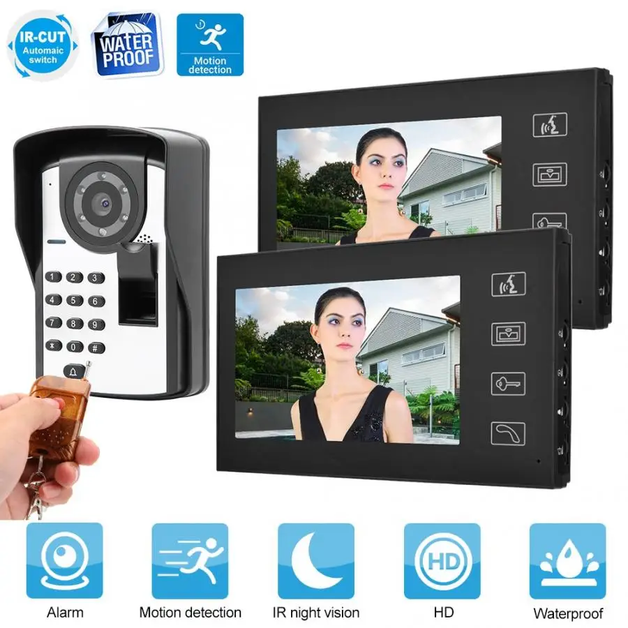 7in 806FD12 Wired Video Door Phone Intercom Doorbell Fingerprint Password Remote Unlock 1V2